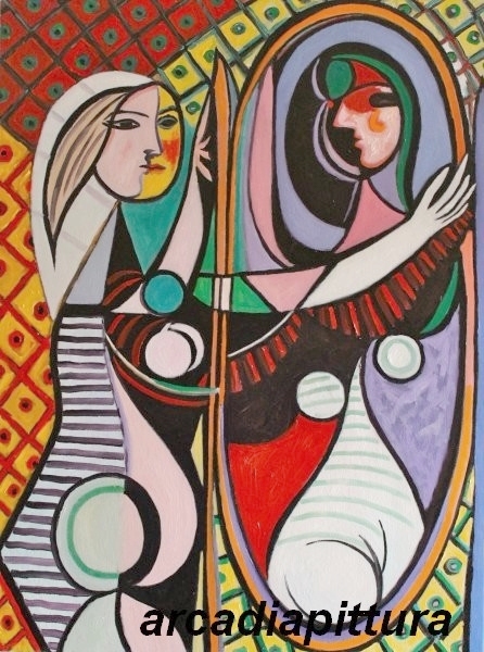dipinto su tela ad olio Picasso donna allo specchio